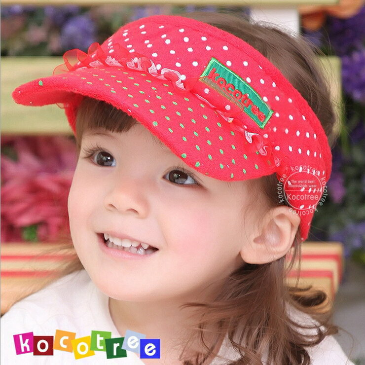 Kocotree◆時尚可愛蕾絲字母點點兒童遮陽帽空頂帽-紅色