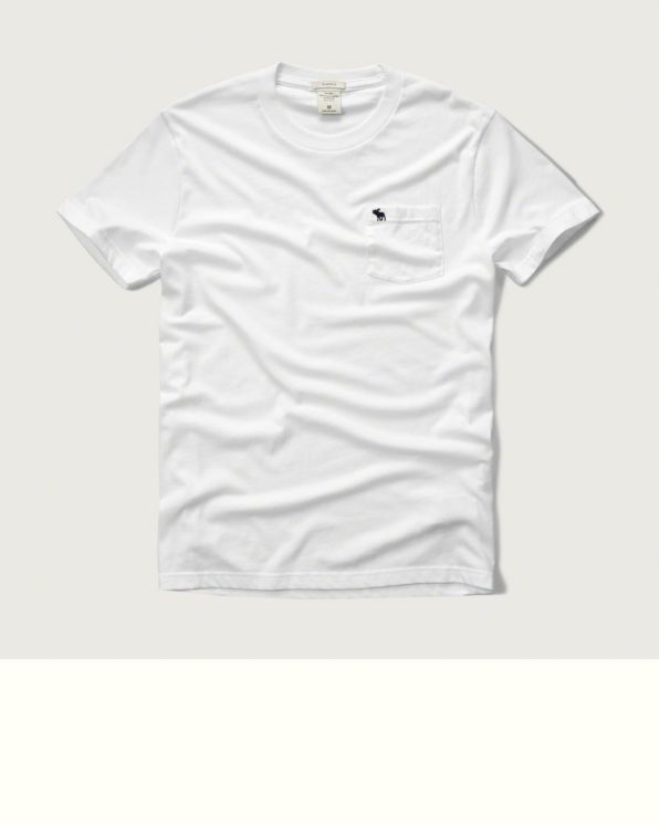A&F 男 T-Shirt 短袖 上衣 素T 口袋 T恤(白)