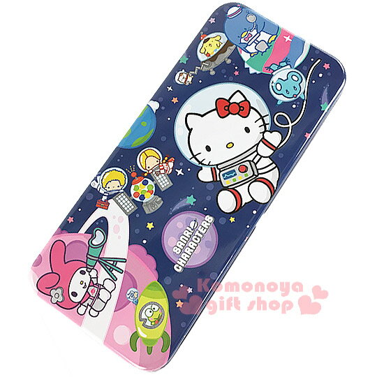 〔小禮堂〕Hello Kitty 鐵製雙層筆盒《藍.太空裝.多角色.星球》增添學童學習樂趣