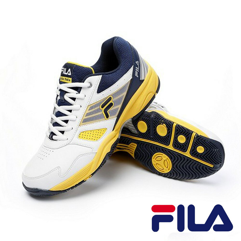 FILA男款 專業網球訓練鞋 OPEN CELL透氣 黃白系T901P-193