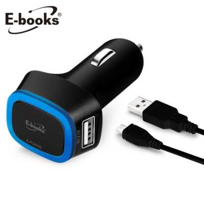 【文具通】E-books B13 雙孔USB車用充電傳輸組黑 E-PCB109BK  