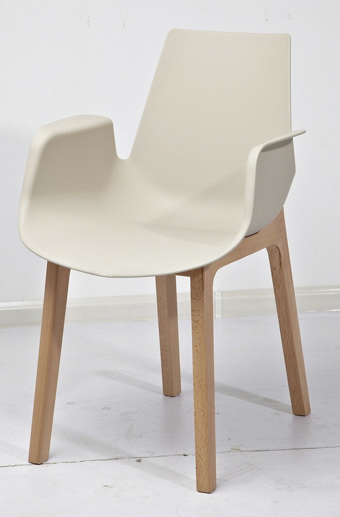 塑料+木椅腳設計款單椅(灰色/米色)