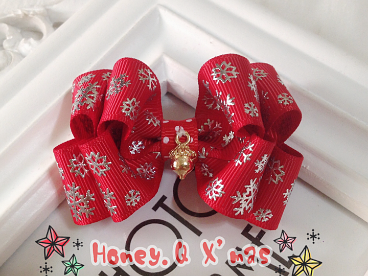 Honey Q-銀色聖誕-歡樂紅小栗子雙層蝴蝶結.髮夾 / 髮束 / 髮箍 / 髮帶**收單至12/15**