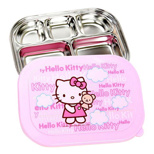 【真愛日本】15111300033 不鏽鋼造型盤附蓋-KT雲朵粉 三麗鷗Hello Kitty凱蒂貓 餐盤 餐具