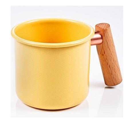 [ Truvii ] 木柄琺瑯杯/木頭琺瑯杯/琺瑯咖啡杯/日系雜貨風馬克杯 250ml奶油黃