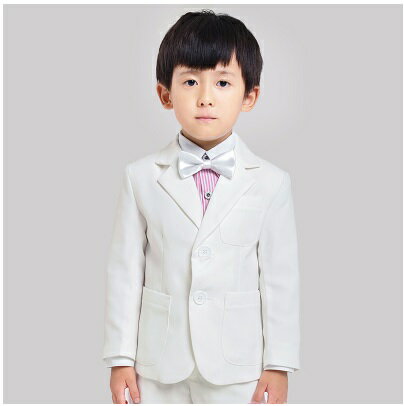 天使嫁衣【童TBD101】白色西服套裝配粉條紋襯衫男童禮服-預購