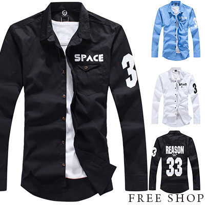 Free Shop【QSPN3374】日韓系潮流時尚美式休閒33號數字口袋長袖襯衫工作襯衫‧ 三色