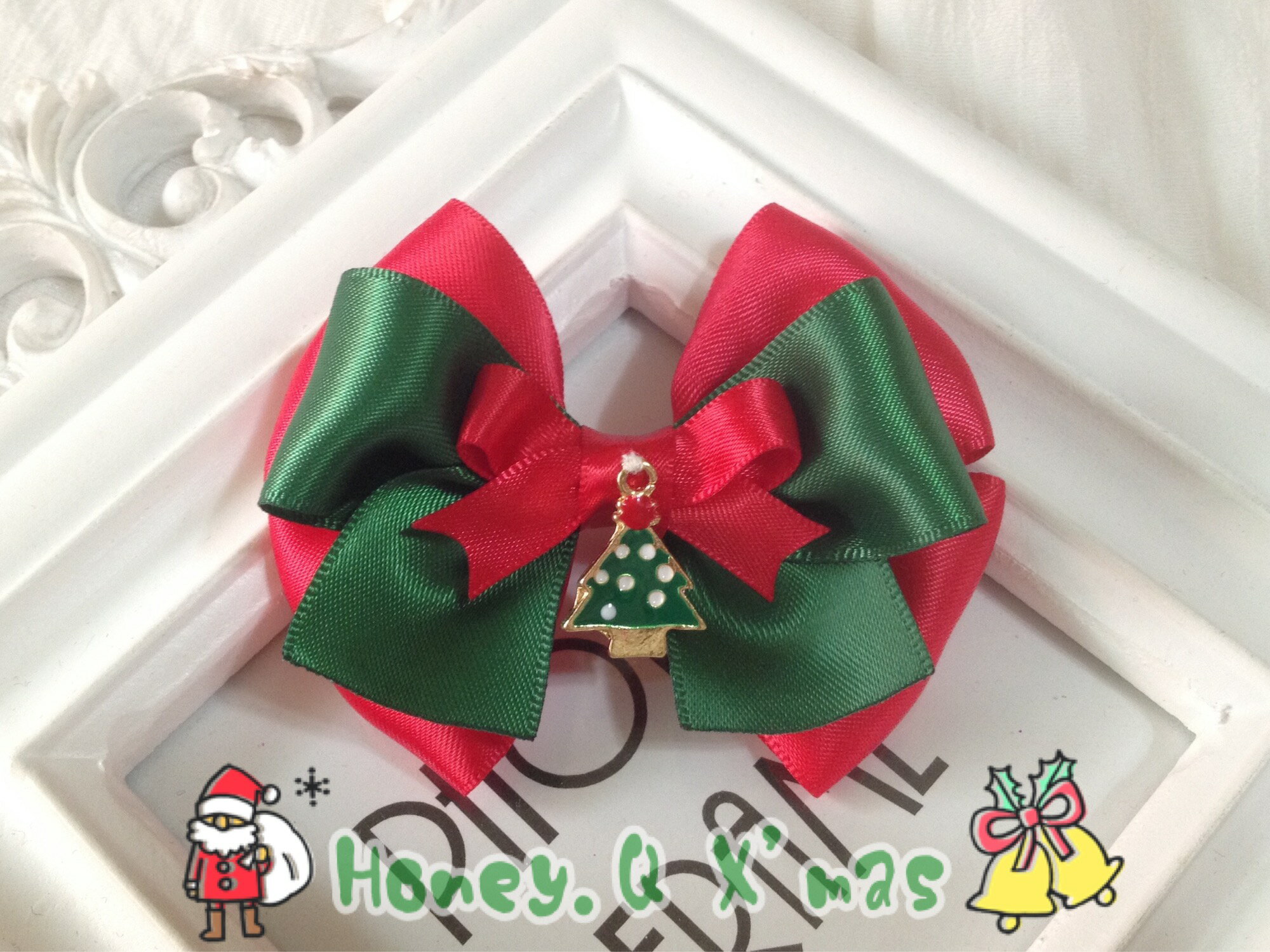 Honey Q-紅配綠的幸福耶誕樹雙層蝴蝶結.髮夾 / 髮束 / 髮箍 / 髮帶**收單至12/15**