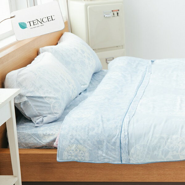 [SN]#TEN007#AB版雙人四件式TENCEL100%天絲舖棉兩用被床包組/歐式壓框枕套