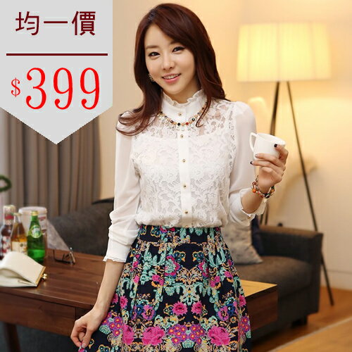 E-dress韓版氣質蕾絲雪紡襯衫(含內襯)[71111]- 全尺碼