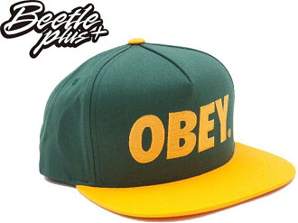 BEETLE PLUS 西門町經銷 全新 美國品牌 OBEY THE CITY SNAPBACK FONT 大LOGO 綠黃 文字 後扣棒球帽 100140032FOR OB-107