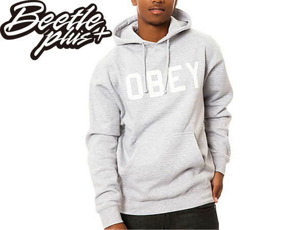 BEETLE PLUS 西門町經銷 全新 美國品牌 OBEY FONT LOGO 細文字 連帽 長袖 帽TEE 灰 111730339HTR OB-140