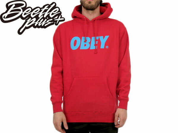 BEETLE PLUS 西門町經銷 全新 美國品牌 OBEY FONT LOGO 連帽 長袖 帽TEE 紅 水藍 331730029R3N OB-144