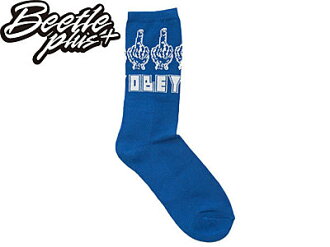 BEETLE PLUS 美國品牌 OBEY THE BIRD SOCKS 中指 藍 寶藍 白 LOGO 中筒 長筒襪 100260038BLU OB-226