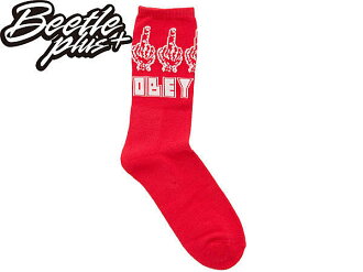 BEETLE PLUS 美國品牌 OBEY THE BIRD SOCKS 中指 紅 白 LOGO 中筒 長筒襪 100260038RED OB-227