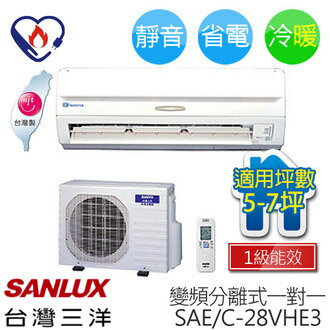 SANLUX SAC-28VHE3/SAE-28VHE3 三洋 ( 適用坪數約5坪、2500kcal ) 變頻分離式一對一冷暖氣機.