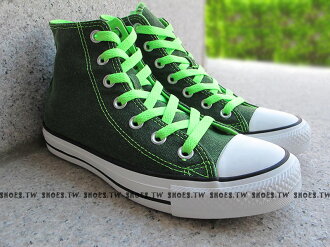 《限量５折》Shoestw【1134W170071】CONVERSE 帆布鞋 ALLSTAR 螢光水洗 高筒帆布 綠色 女生