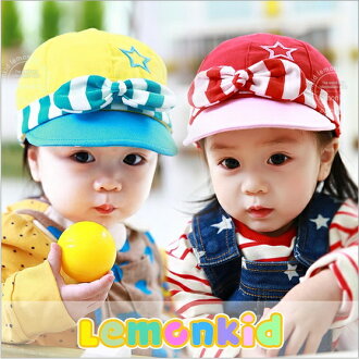 WallFree窩自在超可愛俏麗條紋立體蝴蝶結兒童造型休閒鴨舌帽