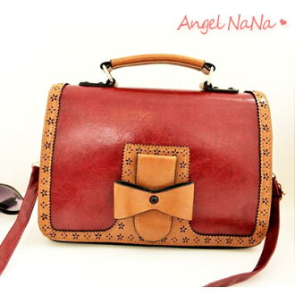 AngelNaNa【B046】韓版小清新甜美蝴蝶結包包 鏤空 撞色 手提包單肩 斜背女包