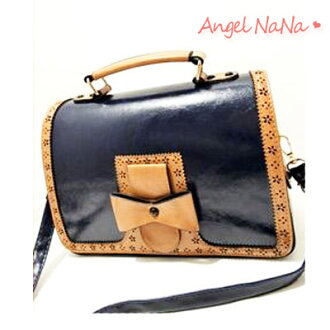 AngelNaNa【B046】韓版小清新甜美蝴蝶結包包 鏤空 撞色 手提包單肩 斜背女包