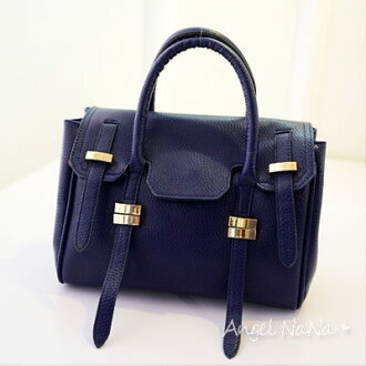 AngelNaNa【B098】歐美大牌復古 雙皮帶機車包 OL女手提 肩背 斜背包包