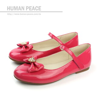 小淑女鞋 亮皮 蝴蝶結 舒適 魔鬼氈 好穿脫 戶外休閒鞋 紅 大童 no131