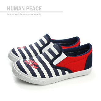 小男生鞋 帆布 舒適 好穿脫 懶人鞋 戶外休閒鞋 藍/白 中童 no183