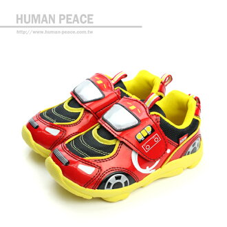 TOMICA 皮革 舒適 魔鬼氈 好穿脫 電燈鞋 戶外休閒鞋 黃/紅 中童 no545