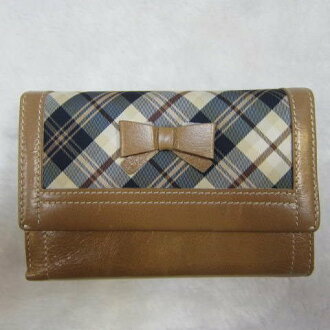 ~雪黛屋~Kinloch Anderson英國 金安德森 蝴蝶結駝色格紋專利緹花布中型皮夾KA-60702蝴蝶結-駝色