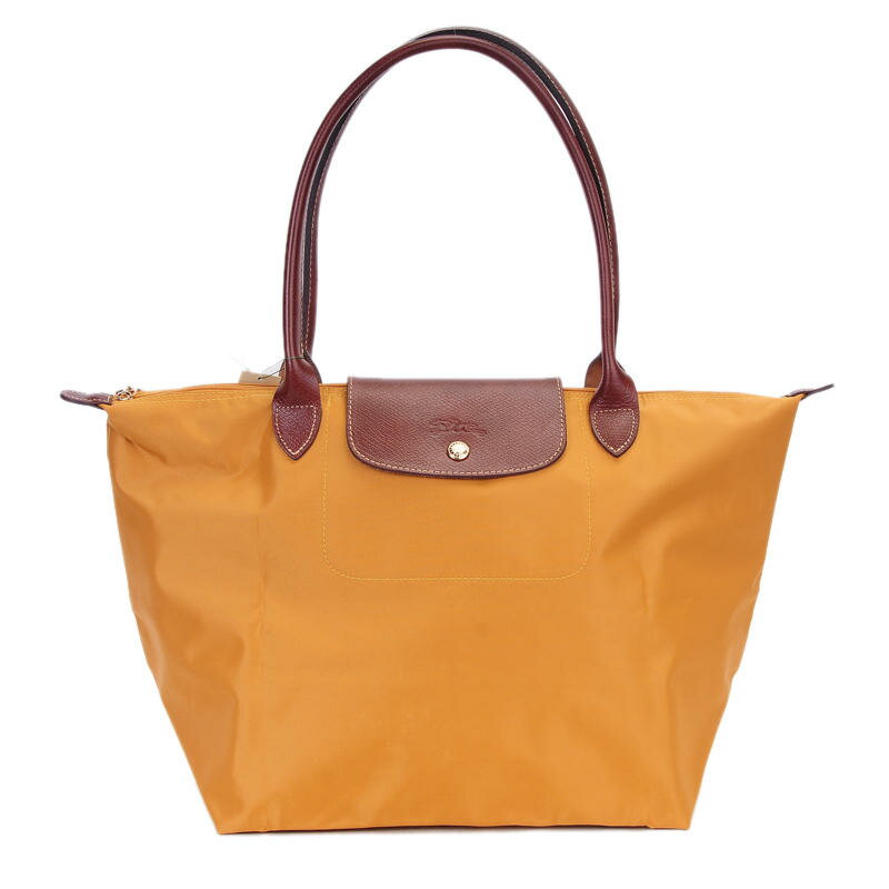 [長柄M號]國外Outlet代購正品 法國巴黎 Longchamp [1899-M號] 長柄 購物袋防水尼龍手提肩背水餃包 太陽橙