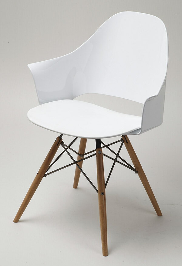 弧面有側把手設計款單椅(白色/灰色+木椅腳)