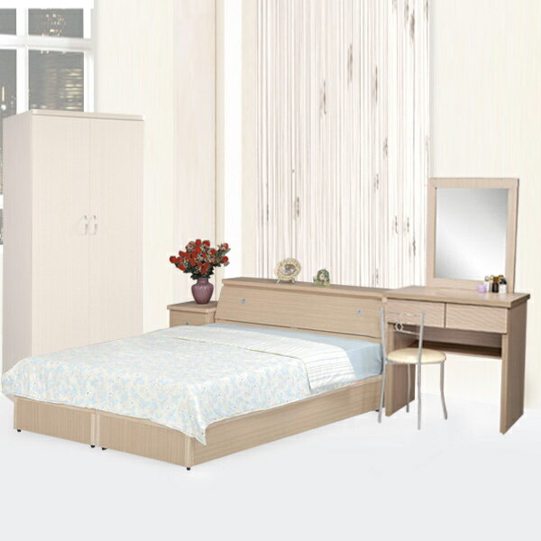 《YoStyle》艾莉5件式房間組(白橡木紋)(床底+床頭箱+床頭櫃+化妝桌+化妝椅)