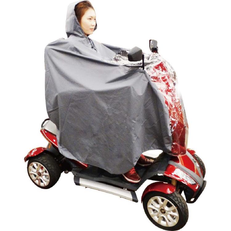 電動代步車用雨衣 - 前有透明EVA片 無袖式 可連人帶車罩起 銀髮族 行動不便者使用