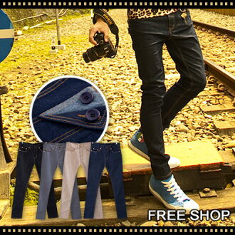 Free Shop【ABJ1102】韓版後口袋翻蓋造型窄版修身彈性單寧牛仔長褲‧四色 現+預