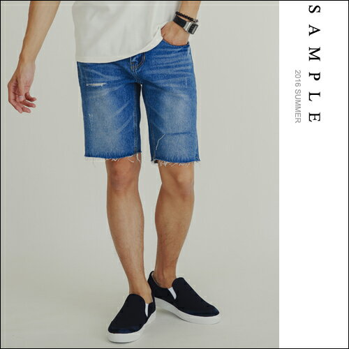韓國製 牛仔短褲 雙側單橫切不修邊【JS16207】- SAMPLE