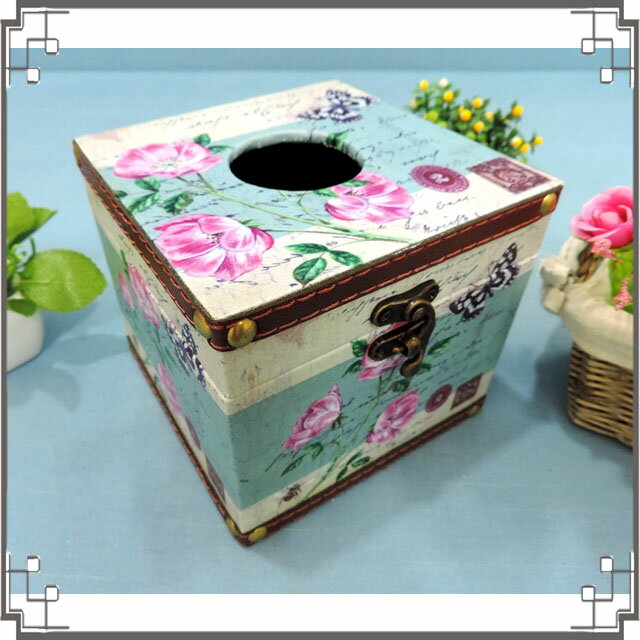 木製皮革方形面紙盒《LC12》蝴蝶玫瑰貼皮紙巾盒 收納盒 居家布置◤彩虹森林◥