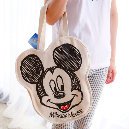 正版米奇手繪頭型手提包 迪士尼 萬用袋 萬用包 手提袋 收納袋 購物袋 通勤包【B060895】
