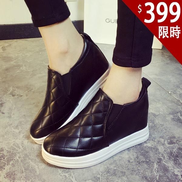 內增高鞋-韓國新款簡約設計感格菱紋百搭套腳內增高懶人鞋 樂福鞋 【AN SHOP】
