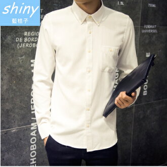 【Y003】shiny藍格子-帥性基調.韓版修身純色帥氣紳士休閒長袖襯衫