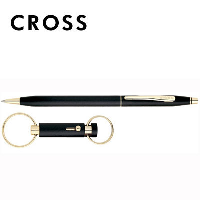 【CROSS】經典世紀系列 2572 黑金原子筆+鑰匙圈禮品盒 / 組