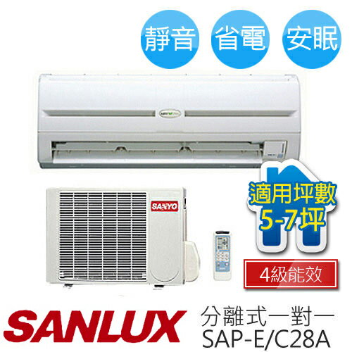 SANLUX SAP-C28A/SAP-E28A 三洋 ( 適用坪數約5坪、2500kcal ) R410A 分離式一對一冷氣.