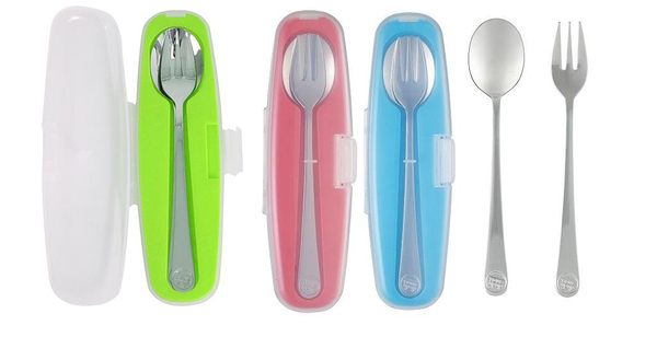 美國 innobaby stainless spoon and fork set 不繡鋼湯匙叉子組 附攜帶盒【綠色】