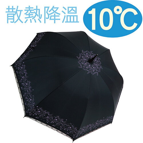 ◆日本雨之戀◆ 散熱降溫10℃直自動傘 - 心葉 {黑內紫} 遮陽傘/雨傘/晴雨傘/降溫傘/專櫃傘