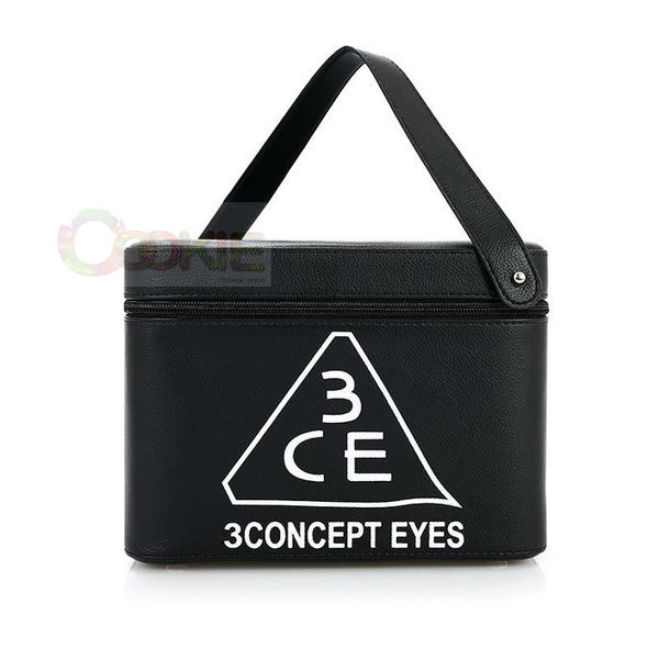 3CE化妝包 - 3CONCEPT EYES 大容量防水專業雙層手提化妝包化妝箱 附鏡子(黑)【庫奇小舖】