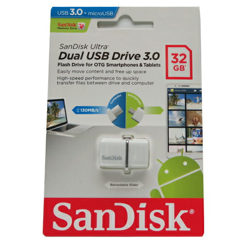 SanDisk Ultra 32G 32GBSDDD2-032G OTG 雙用隨身碟 USB 3.0 版本 白色 限定版 (適用於 Android 手機 及 平板) 群光公司貨