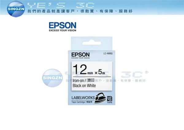 「YEs 3C」EPSON愛普生 LC-4WBQ 標籤帶 燙印系列 白底黑字 C53S625036 12mm