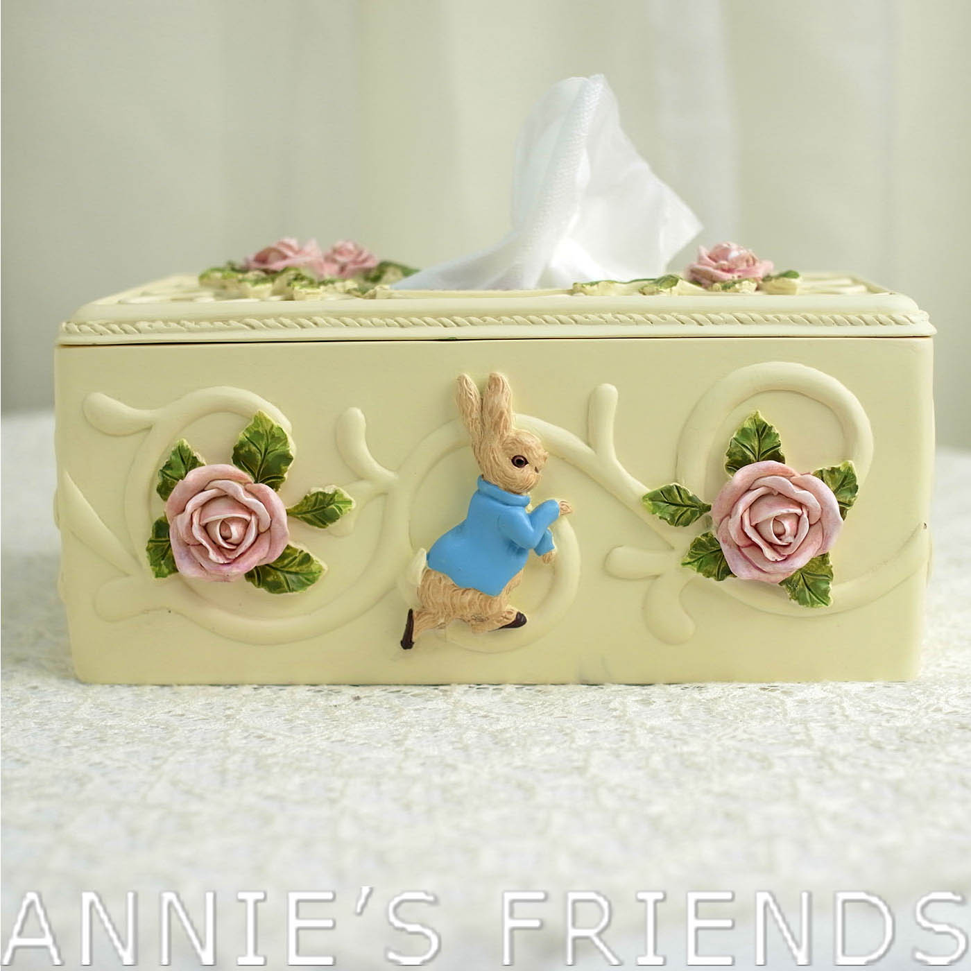 AnniesFriends 彼得兔 Peter Rabbit 玫瑰面紙盒 典雅 浪漫 家飾 收納 禮品