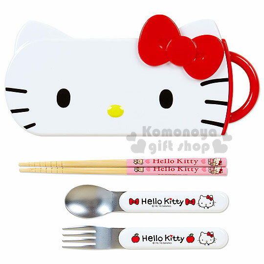 〔小禮堂〕Hello Kitty 日製造型三件式餐具組《白.大臉》盒子滑蓋式開法