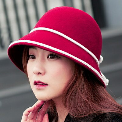 漁夫帽 毛呢帽-時尚撞色白線綁繩女帽子4色72b46【獨家進口】【米蘭精品】