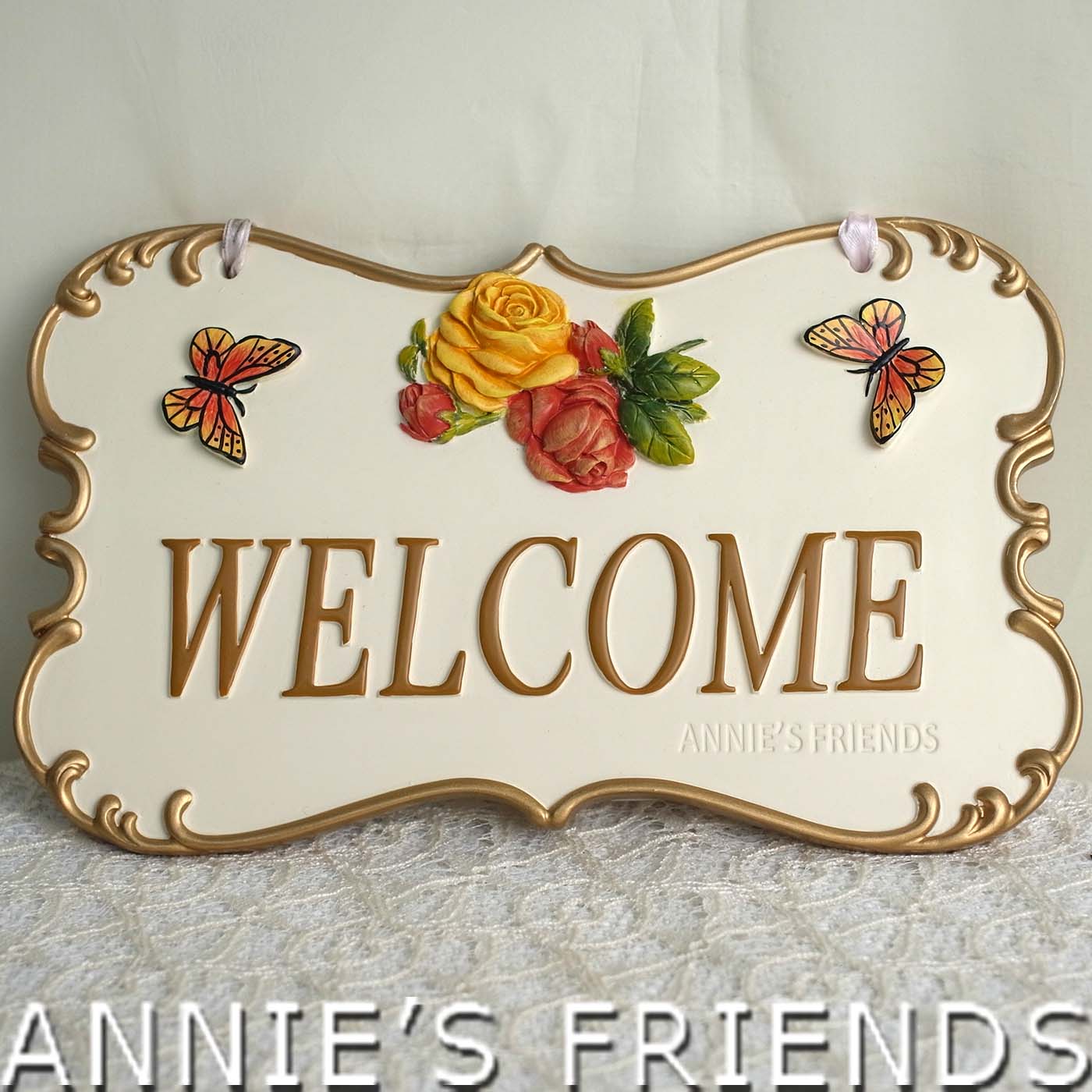 AnniesFriends 浪漫玫瑰系列 Welcome掛飾 掛牌 典雅 優雅 家飾 經典玫瑰